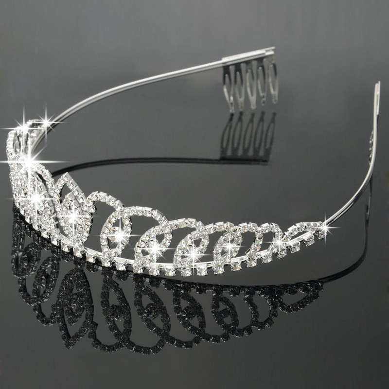 Bseash - Tiara de cristal plateado con corona de princesa,