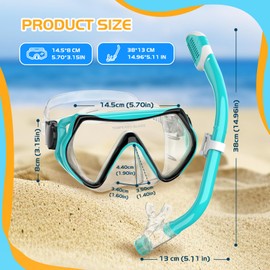 MELUMILU Kids Snorkel Set, Dry Snorkel Set 180° Panoramic Wide View Anti-Fog Scuba Diving Mask, for Kids Youth Boys Girls Junior Age 5-15(Green)