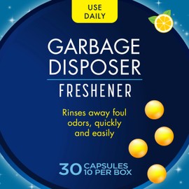 Glisten Garbage Disposer Freshener, Sink Disposal Odor Eliminator, Quick and Easy-to-Use, Lemon Scent, 30 Capsules Total