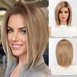 starluck Human Hair Wig Lace Front Wigs Real Human Hair Wigs For Women Wig Side Part 6"*5"*2" HD Lace Ligth Brown 12 Inch Realistic and Natural for Daily Party Use