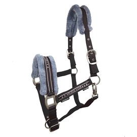 Horsenjoy Horse Halter Faux Fur Padding Riding Halter Stable Halter Pasture Halter (Cob, Black)