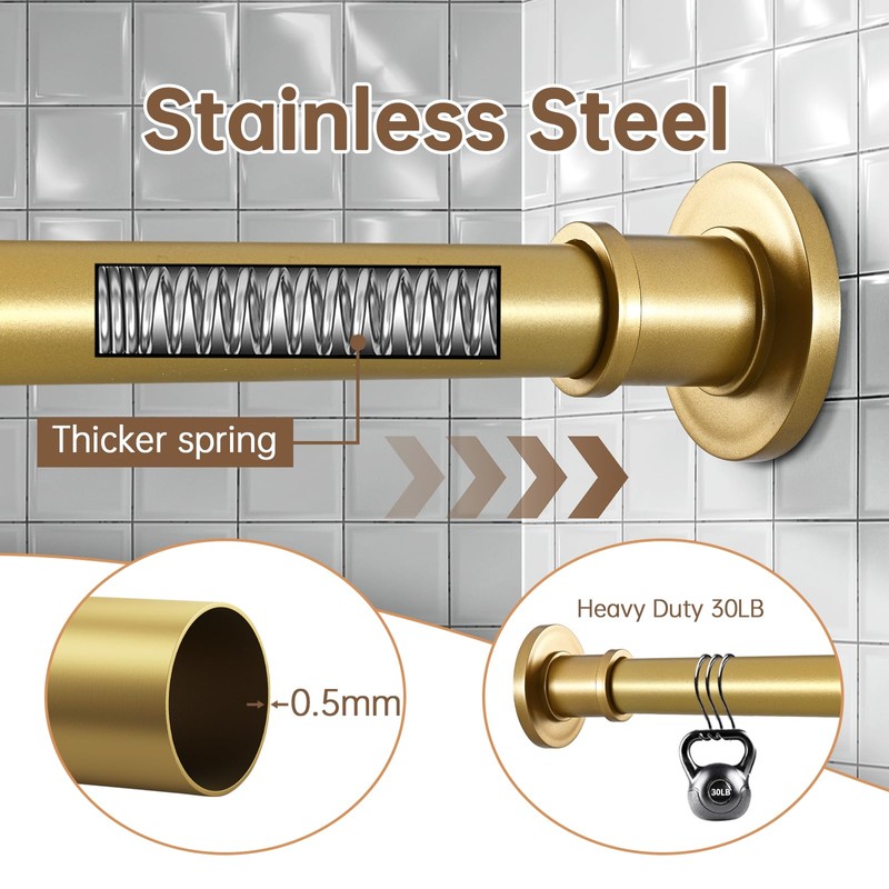 BRIOFOX Shower Curtain Rod Adjustable 18-64 Inch, No Drilling Non