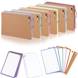 Revision Cards, 360 Pcs Flashcards with Ring and Kraft Paper Cover, 6 Pack Ruled Index Cards 3x5 Inch, Coloured Revision Cards for Taking Notes Study Office School