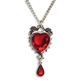 Romance Valentine's Day Red Heart Crystals In Thorns and Roses Pendant Necklace