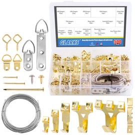 Glarks 500Pcs Picture Hanging Kit, Heavy Duty Picture Hanger Frame Hook Hardware with Nails, Hooks, Hanging Wire, Screw Eyes, D Ring and Sawtooth Hanger for Frame Hanging Wall Mounting