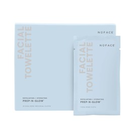 NuFACE Prep-N-Glow Facial Towelettes - 2-in-1 Exfoliating + Cleansing Makeup Remover Wipes, Hyaluronic Acid Travel Face Wipes to Hydrate & Brighten for Glowing Skin - 20 Individually Wrapped Cloths