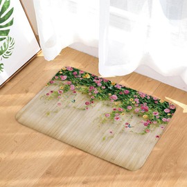 JAWO Floral Bath Rugs, Rosemary Flower with Butterfly on Rustic Wooden Background Non-Slip Doormat Floor Indoor Front Door Mat Bath Mat, 17X29inches, Bathroom Accessories