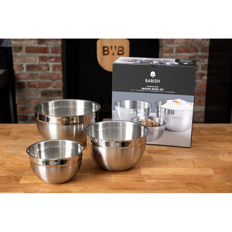 Babish 3-Piece Stainless Steel Mixing Bowl Set – Nesting Metal