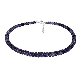 ELEDORO Genuine Iolite Necklace for Women Made of Rhodium-Plated 925 Silver Lobster Claw Clasp 48 cm Plus 5 cm Long, Sterling Silver Genuine Iolite from India Sterling silver, Iolite