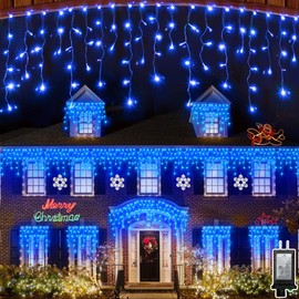 XIKENGSHQ 792 LED Christmas Lights with 176 Drops,82ft 8 Modes Fairy Hanging String Lights with Time Waterproof, Plug-in Christmas String Lights for Holiday Wedding Party Christmas Decorations(Blue)