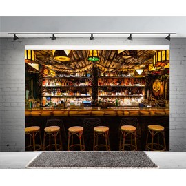 7x5ft Bar Photo Backdrops Wine Cafe Restaurant Drink Shelf Photography Backdrops for Friendsmas Party Urban Club Speakeasy Room Wall Art Photo Backgrounds Videos Photo Backdrop