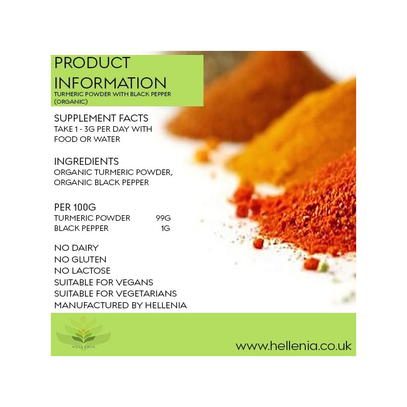 Hellenia Turmeric Powder with Black Pepper (Organic) - 250g -