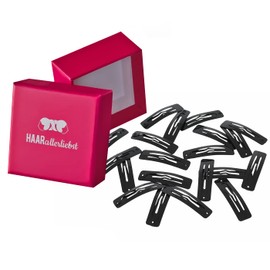 HAARallerliebst Small Rectangular Hair Clips (Pack of 20 | Black | 3.9 cm) with Storage Box (Box Colour: Pink)