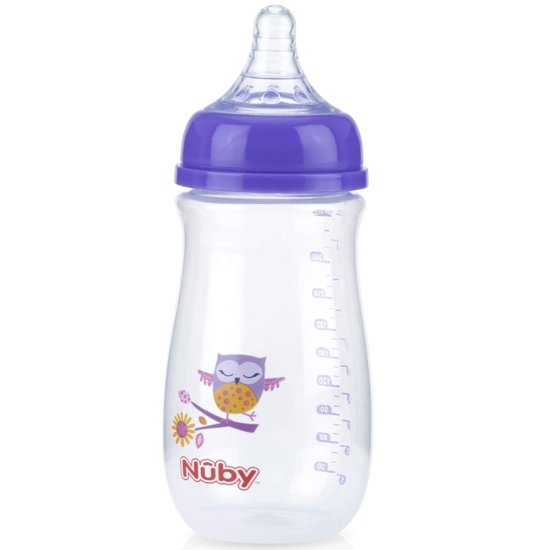 Nuby Wide Neck Bottle with Anti-Colic Air System, Colors/Prints May