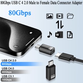 QIANRENON 80Gbps USB C Data Adapter Extender PD240W USB Type C Male to Female Fast Charging Connector USB4 2.0 C Full Function 48V5A 8K@60Hz, Al Alloy Shell, for Thunderbolt 5 Phone Tablet PC, 2Pcs