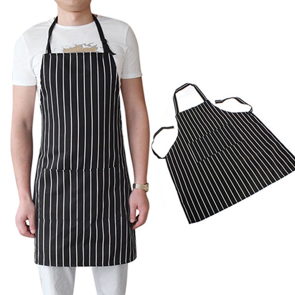 Adjustable Cooking Apron Kitchen Chef Stripe Bib Apron w/ 2Pockets