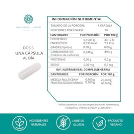 Multi Simbioticos probioticos y prebioticos 30 Cápsulas de 500 mg Indigo Life                                                                         