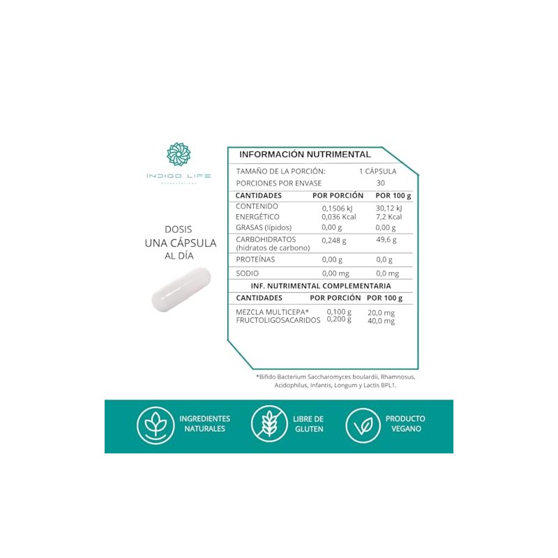 Multi Simbioticos probioticos y prebioticos 30 Cápsulas de 500 mg