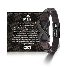 VU100 Gifts for Men Valentines Day Gifts for Him Infinity Knot Leather Bracelet for Men To My Man Bracelet Birthday Gifts for Men Gifts for Boyfriend Husband Fiance Men (21.5cm)