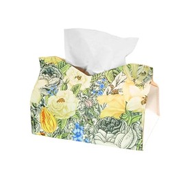 DXTREU Tissue Box Cover, Leather Tissue Case Paper Organizer Dispenser, Fashion Tissue Box Holder with Bottom for Tabletop, Bathroom, Car (Yellow+Grey)