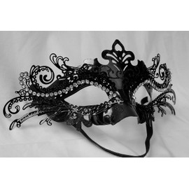 liweiyu Masquerade Mask for Women Metal Mask Shiny Rhinestone Venetian Party Evening Prom Ball Mask Bar Costumes Accessory, Black and White, 9.05in**3.54in*3.14in