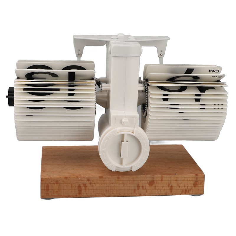 Flip Desk Clock Auto Mechanical Flip 12H AM PM Wood