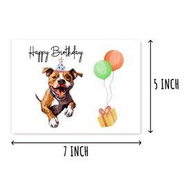 ABSMDesigns Pitbull Birthday Card - Cute Pitbull Dog Card - Dog With Balloons Card - Pitbull Happy Birthday Card - Happy Card