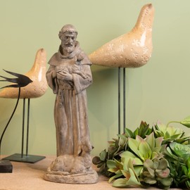 Newman House Studio Vintage St Francis Garden Statue - 15.2 Inch Resin Patron of Animal Figurine Saint Francis Sculpture with Sheep for Garden Decor