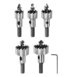 sourcing map 5pcs Hole Saw Kits 16mm 18.5mm 20mm 25mm 30mm High Speed Steel (HSS) Drill Bits Set Cutters for Stainless Steel Aluminum Alloy Plastic