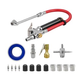 TNAIYH Heavy Duty Bayonet Style Tire Inflator with Air Chuck, 0-200PSI 17PCS Auto Tire Pressure Gauge with 4 Way Tool & Valve Core, Air Compressor Accessories, Universal for Sedan Truck SUV