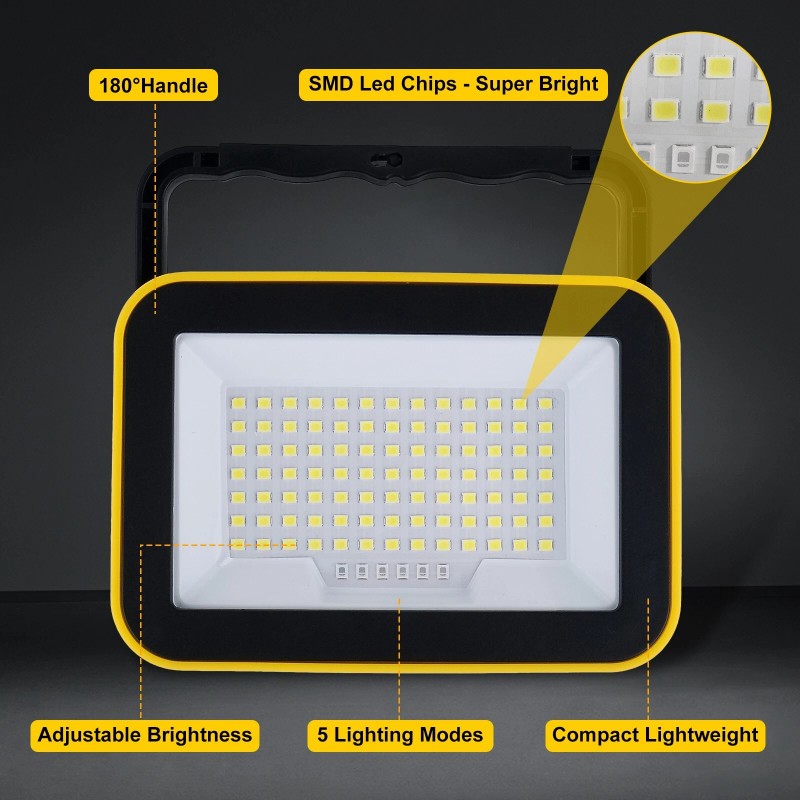 T-SUN 2PCS Rechargeable Work Light LED Battery Flood Light Outdoor