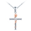 MICSAVI Women's 925 Silver Cross with Rose Flower Set/Pendant Necklace/Earrings,