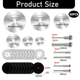 32 Pcs Tool Accessory for Dremel Kit, Tool for Dremel Cutting Discs for Metal and Wood, Includes Diamond Cutting Wheels, HSS Circular Saw Blades, Resin Cutting Discs, for DIY and Professional Use
