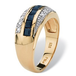 PalmBeach Men's 14K Yellow Gold Plated Sterling Silver Square Cut Genuine Blue Sapphire Red Garnet or White Cubic Zirconia Ring Size 8