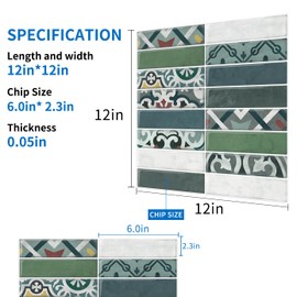 Artemuro 10-Sheets of 10 Sq.Ft Peel and Stick Tile - 3D Self Adhesive Peel and Stick Backsplash Tile for Kitchen, Bathroom - 12"x12" Sticky Mosaic Wall Tiles (Green Gray)