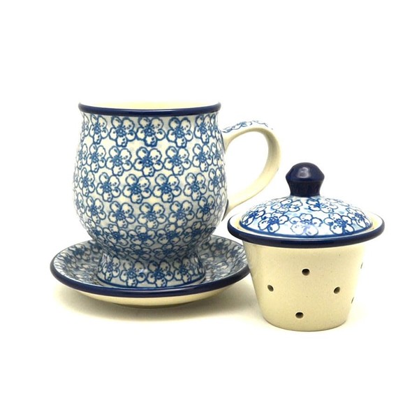 Polish Pottery Mug - with Infuser - Daisy Flurry