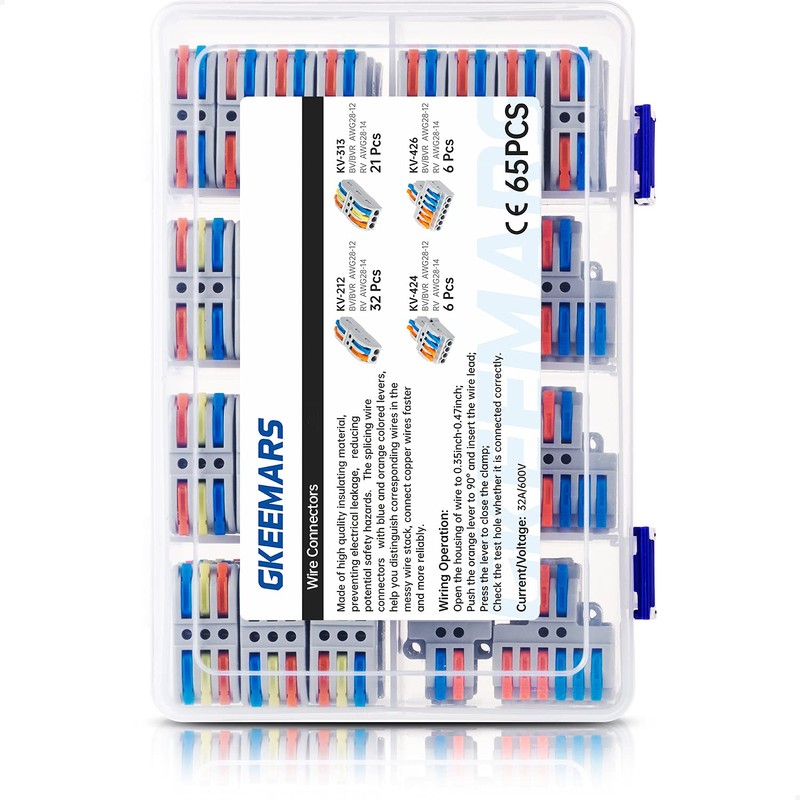 GKEEMARS 65 Pcs Compact Splicing Wire Connectors Assortment Pack, Quick