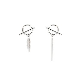 SLUYNZ 925 Sterling Silver Bar Dangle Earrings for Women Feather Drop Earrings Circle Studs (A-Silver)