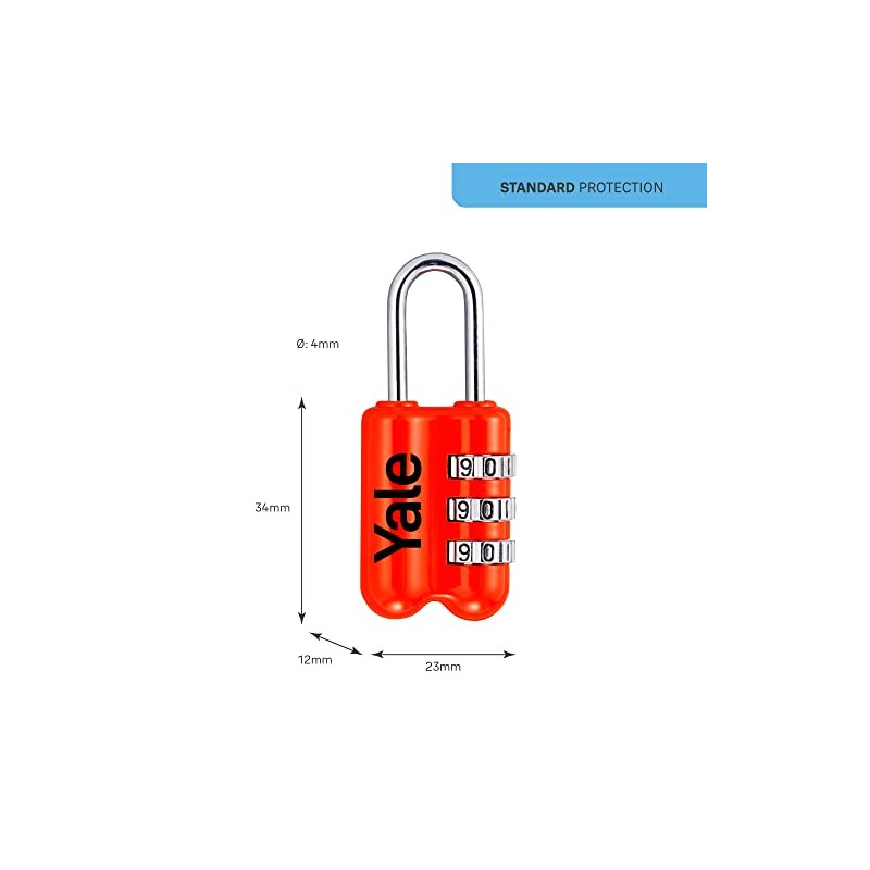 Yale - YP2/23/128/1R Standard Security Luggage Combination Padlock - Red