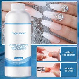 Finger Secret Slip Solution for Poly Nail Gel and Nail Polish Gel Remover Kit Cleans and Removes Easily, Makes Nails Shiny and Smooth.Includes Glass Cup and 50 Cotton Pads