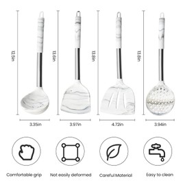 4Pcs Silicone Cooking Utensils Set-Heat Resistant Kitchen Utensils with Stainless Steel Handle,Spatula,Turner, Slotted Spoon,Ladle spoon,Kitchen Gadgets Tools Sets for Non-Stick Cookware