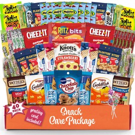 Snack Box Variety Pack (40 Count) Candy Gift Basket - College Student Care Package, Prime Food Arrangement Chips, Cookies, Bar's - Easter, Birthday Treat for Women, Men, Adults, Teens, Kids