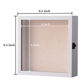 eletecpro 8x8 Front Opening Memorial Shadow Box Frame with Reinforced Glass and Linen Back, Horizontal & Vertical Display Case with Vintage Latch for Room Decor with Flowers, Wedding Pictures, White