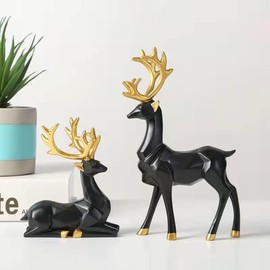 2 Pieces Christmas Reindeer Figurines Decor Nordic European Style Deer Statue Fireplace Window Desk Bedroom Shelf Ornament for Home Living Room Office Decoration (Black,Medium)