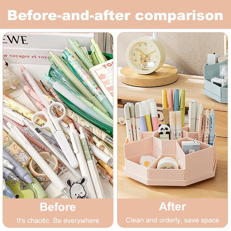 Lvjkes Rotating Pen Holder, 9 Compartments, Large Capacity Desk Organiser,