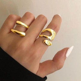 GIGB PBDK Chunky Rings for Women Adjustable Gold Rings Statement Open Chunky Stackable Ring Hip Hop Punk Twist Spiral Thumb Jewelry (G)
