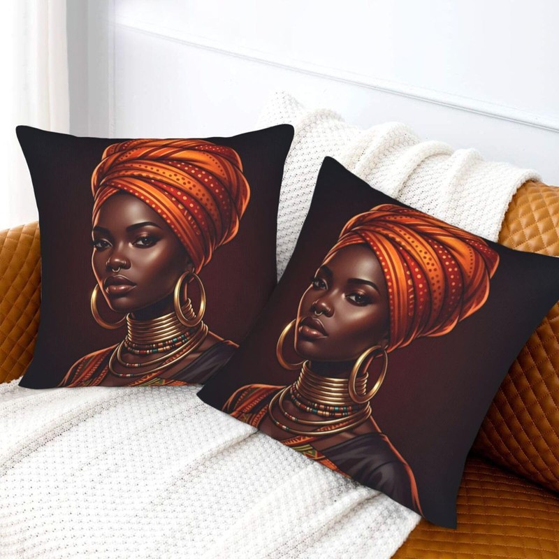 Abucaky Pillowcase Set of 2 African American Black Woman Throw