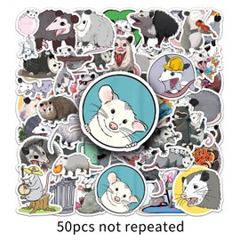 Pack of 50 Opossum Stickers for Bicycle, Luggage, Skateboard, Bumper, Motorcycle, Fridge, Laptop, Cartoon Possum Vinyl Stickers, Adults, Children, Gift, Aesthetic Cute Animal Graffiti Stickers
