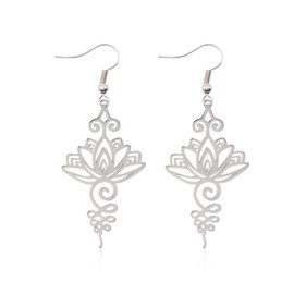 JDONL Stainless Steel Lotus Flower Dangle Earrings Bohemian Drop Earring Geometric Jewelry for Women (Silver)