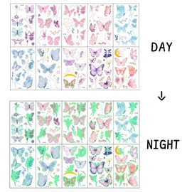 10 Sheets Glow in The Dark Butterfly Temporary Tattoos for Kids Fairy Cartoon Fluorescent Party Body Stickers Safe Waterproof Fake Tattoo
